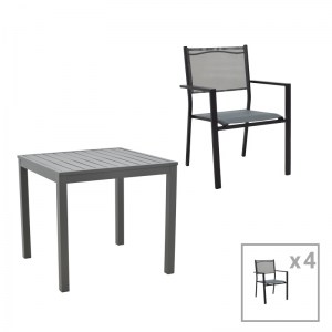 pak-200-000813 ΤΡΑΠΕΖΑΡΙΑ MOLY - KLITON ΣΕΤ 5ΤΕΜ PAKOWORLD ΑΝΘΡΑΚΙ ΚΑΙ ΜΑΥΡΟ ΑΛΟΥΜΙΝΙΟ-TEXTILENE ΣΕ ΑΝΘΡΑΚΙ ΑΠΟΧΡΩΣΗ 80X80X74ΕΚ