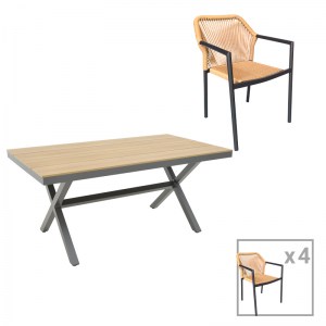 pak-200-000821 ΤΡΑΠΕΖΑΡΙΑ THORIO-LUSH ΣΕΤ 5ΤΕΜ PAKOWORLD ΑΝΘΡΑΚΙ ΑΛΟΥΜΙΝΙΟ ΚΑΙ PLYWOOD ΣΕ ΦΥΣΙΚΗ ΑΠΟΧΡΩΣΗ 160X90X75ΕΚ