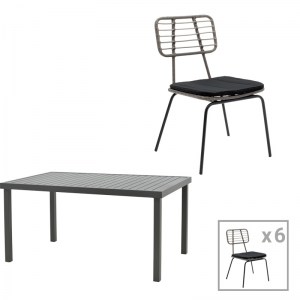 pak-200-000823 ΤΡΑΠΕΖΑΡΙΑ NAOKI-KLITON A ΣΕΤ 7ΤΕΜ PAKOWORLD ΜΑΥΡΟ ΜΕΤΑΛΛΟ ΚΑΙ ΑΝΘΡΑΚΙ ΑΛΟΥΜΙΝΙΟ 150X80X74ΕΚ