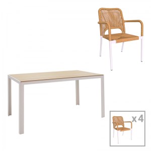pak-200-000921 ΤΡΑΠΕΖΑΡΙΑ NARES-NORTURE A ΣΕΤ 5ΤΕΜ PAKOWORLD ΛΕΥΚΟ ΑΛΟΥΜΙΝΙΟ ΚΑΙ PLYWOOD ΣΕ ΦΥΣΙΚΗ ΑΠΟΧΡΩΣΗ 140X80X72.5ΕΚ