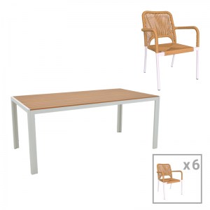 pak-200-000931 ΤΡΑΠΕΖΑΡΙΑ NARES-NORTURE B ΣΕΤ 7ΤΕΜ PAKOWORLD ΛΕΥΚΟ ΑΛΟΥΜΙΝΙΟ ΚΑΙ PLYWOOD ΣΕ ΦΥΣΙΚΗ ΑΠΟΧΡΩΣΗ 180X90X72.5ΕΚ