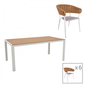 pak-200-000932 ΤΡΑΠΕΖΑΡΙΑ NARES-RAVEN B ΣΕΤ 7ΤΕΜ PAKOWORLD ΛΕΥΚΟ ΑΛΟΥΜΙΝΙΟ ΚΑΙ PLYWOOD ΣΕ ΦΥΣΙΚΗ ΑΠΟΧΡΩΣΗ 180X90X72.5ΕΚ