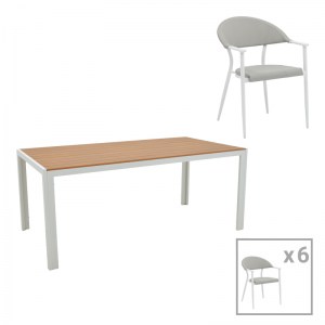 pak-200-000939 ΤΡΑΠΕΖΑΡΙΑ NARES-PINO B ΣΕΤ 7ΤΕΜ PAKOWORLD ΛΕΥΚΟ ΑΛΟΥΜΙΝΙΟ ΚΑΙ PLYWOOD ΣΕ ΦΥΣΙΚΗ ΑΠΟΧΡΩΣΗ 180X90X72.5ΕΚ