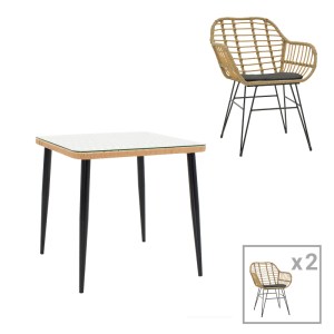 pak-200-000958 ΤΡΑΠΕΖΑΡΙΑ NAOKI V ΣΕΤ 3ΤΕΜ PAKOWORLD RATTAN PE ΣΕ ΦΥΣΙΚΗ ΑΠΟΧΡΩΣΗ ΚΑΙ ΜΑΥΡΟ ΜΕΤΑΛΛΟ 80X80X78ΕΚ
