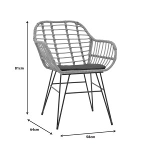 pak-200-000960-11 ΤΡΑΠΕΖΑΡΙΑ NAOKI Χ ΣΕΤ 5ΤΕΜ PAKOWORLD RATTAN PE ΣΕ ΦΥΣΙΚΗ ΑΠΟΧΡΩΣΗ ΚΑΙ ΜΑΥΡΟ ΜΕΤΑΛΛΟ 160X90X78ΕΚ