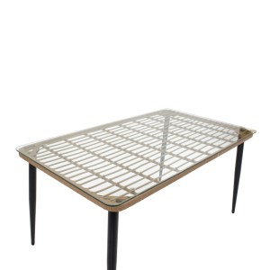 pak-200-000960-3 ΤΡΑΠΕΖΑΡΙΑ NAOKI Χ ΣΕΤ 5ΤΕΜ PAKOWORLD RATTAN PE ΣΕ ΦΥΣΙΚΗ ΑΠΟΧΡΩΣΗ ΚΑΙ ΜΑΥΡΟ ΜΕΤΑΛΛΟ 160X90X78ΕΚ