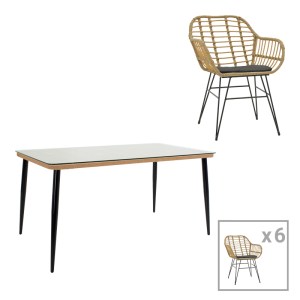 pak-200-000961 ΤΡΑΠΕΖΑΡΙΑ NAOKI Χ ΣΕΤ 7ΤΕΜ PAKOWORLD RATTAN PE ΣΕ ΦΥΣΙΚΗ ΑΠΟΧΡΩΣΗ ΚΑΙ ΜΑΥΡΟ ΜΕΤΑΛΛΟ 160X90X78ΕΚ