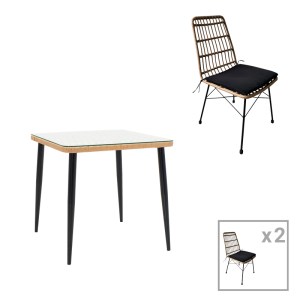 pak-200-000962 ΤΡΑΠΕΖΑΡΙΑ NAOKI U ΣΕΤ 3ΤΕΜ PAKOWORLD RATTAN PE ΣΕ ΦΥΣΙΚΗ ΑΠΟΧΡΩΣΗ ΚΑΙ ΜΑΥΡΟ ΜΕΤΑΛΛΟ 80X80X78ΕΚ