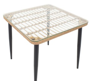 pak-200-000963-3 ΤΡΑΠΕΖΑΡΙΑ NAOKI U ΣΕΤ 5ΤΕΜ PAKOWORLD RATTAN PE ΣΕ ΦΥΣΙΚΗ ΑΠΟΧΡΩΣΗ ΚΑΙ ΜΑΥΡΟ ΜΕΤΑΛΛΟ 80X80X78ΕΚ