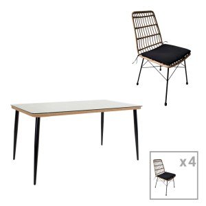 pak-200-000964 ΤΡΑΠΕΖΑΡΙΑ NAOKI U ΣΕΤ 5ΤΕΜ PAKOWORLD RATTAN PE ΣΕ ΦΥΣΙΚΗ ΑΠΟΧΡΩΣΗ ΚΑΙ ΜΑΥΡΟ ΜΕΤΑΛΛΟ 160X90X78ΕΚ