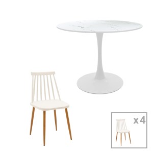 pak-200-001012 ΤΡΑΠΕΖΑΡΙΑ AURORA-BALOU I PAKOWORLD ΣΕΤ 5ΤΕΜ PP-MDF ΣΕ ΛΕΥΚΟ ΜΑΡΜΑΡΟΥ ΑΠΟΧΡΩΣΗ Φ120X75ΕΚ