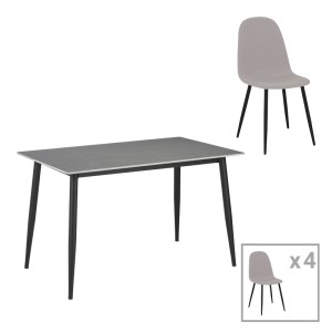 pak-200-001062 ΤΡΑΠΕΖΑΡΙΑ GUSTAS-BELLA C PAKOWORLD ΣΕΤ 5ΤΜΧ ΓΚΡΙ ΜΑΡΜΑΡΟΥ SINTERED STONE-ΜΑΥΡΟ ΜΕΤΑΛΛΟ 140X80X75ΕΚ