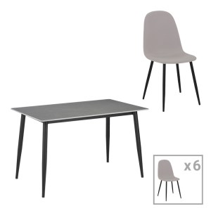 pak-200-001065 ΤΡΑΠΕΖΑΡΙΑ BELLA-GUSTAS PAKOWORLD ΣΕΤ 7ΤΜΧ ΓΚΡΙ ΜΑΡΜΑΡΟΥ SINTERED STONE-ΜΑΥΡΟ ΜΕΤΑΛΛΟ 160X80X75ΕΚ