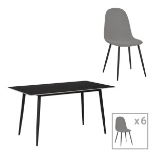 pak-200-001076 ΤΡΑΠΕΖΑΡΙΑ GUSTAS-BELLA PAKOWORLD ΣΕΤ 7ΤΜΧ ΓΚΡΙ ΒΕΛΟΥΔΟ ΜΕ ΜΑΥΡΟ ΜΑΡΜΑΡΟΥ 160X80X75ΕΚ