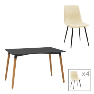 pak-200-001298 ΤΡΑΠΕΖΑΡΙΑ NATALI-NOOR PAKOWORLD ΣΕΤ 5ΤΕΜ  MDF ΜΑΥΡΟ-ΜΠΕΖ ΥΦΑΣΜΑ 120X80X76ΕΚ