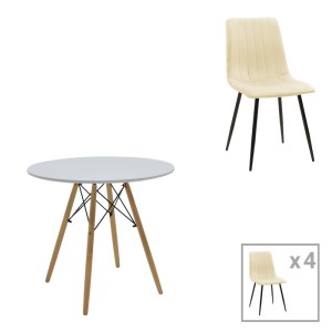 pak-200-001299 ΤΡΑΠΕΖΑΡΙΑ JULITA-NOOR PAKOWORLD ΣΕΤ 5ΤΕΜ MDF ΛΕΥΚΟ-ΜΠΕΖ ΥΦΑΣΜΑ Φ80X73ΕΚ