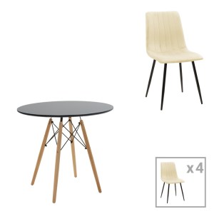 pak-200-001300 ΤΡΑΠΕΖΑΡΙΑ JULITA-NOOR PAKOWORLD ΣΕΤ 5ΤΕΜ MDF ΜΑΥΡΟ-ΜΠΕΖ ΥΦΑΣΜΑ Φ80X73ΕΚ