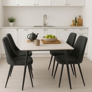 pak-200-001306 ΤΡΑΠΕΖΑΡΙΑ GUSTAS-GISELLE PAKOWORLD ΣΕΤ 5ΤΕΜ ΛΕΥΚΟ ΜΑΡΜΑΡΟΥ SINTERED STONE-ΒΕΛΟΥΔΟ ΜΑΥΡΟ 120X60X75ΕΚ