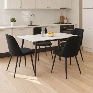 pak-200-001314 ΤΡΑΠΕΖΑΡΙΑ GUSTAS-GISELLE PAKOWORLD ΣΕΤ 5ΤΜΧ  ΛΕΥΚΟ ΜΑΡΜΑΡΟΥ SINTERED STONE-ΜΠΟΥΚΛΕ ΜΑΥΡΟ 120X60X75ΕΚ
