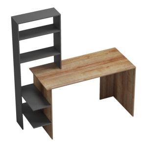 pak-230-000075-1 ΓΡΑΦΕΙΟ ΕΡΓΑΣΙΑΣ BIVORO ΜΕ ΡΑΦΙΕΡΑ PAKOWORLD ΣΕ OAK -ΓΚΡΙ ΑΠΟΧΡΩΣΗ 146X55X129ΕΚ