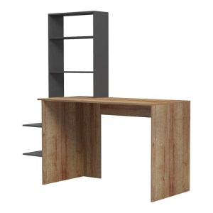 pak-230-000075-3 ΓΡΑΦΕΙΟ ΕΡΓΑΣΙΑΣ BIVORO ΜΕ ΡΑΦΙΕΡΑ PAKOWORLD ΣΕ OAK -ΓΚΡΙ ΑΠΟΧΡΩΣΗ 146X55X129ΕΚ