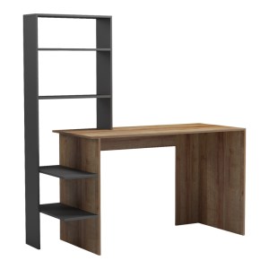 pak-230-000075 ΓΡΑΦΕΙΟ ΕΡΓΑΣΙΑΣ BIVORO ΜΕ ΡΑΦΙΕΡΑ PAKOWORLD ΣΕ OAK -ΓΚΡΙ ΑΠΟΧΡΩΣΗ 146X55X129ΕΚ