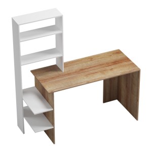 pak-230-000076-1 ΓΡΑΦΕΙΟ ΕΡΓΑΣΙΑΣ BIVORO ΜΕ ΡΑΦΙΕΡΑ PAKOWORLD ΣΕ OAK -ΛΕΥΚΗ ΑΠΟΧΡΩΣΗ 146X55X129ΕΚ