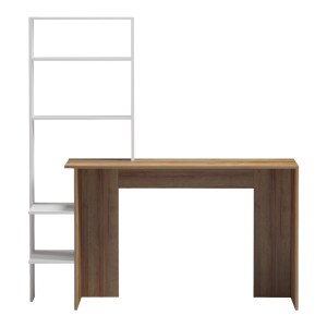 pak-230-000076-2 ΓΡΑΦΕΙΟ ΕΡΓΑΣΙΑΣ BIVORO ΜΕ ΡΑΦΙΕΡΑ PAKOWORLD ΣΕ OAK -ΛΕΥΚΗ ΑΠΟΧΡΩΣΗ 146X55X129ΕΚ