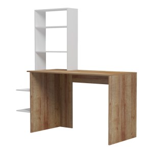 pak-230-000076-3 ΓΡΑΦΕΙΟ ΕΡΓΑΣΙΑΣ BIVORO ΜΕ ΡΑΦΙΕΡΑ PAKOWORLD ΣΕ OAK -ΛΕΥΚΗ ΑΠΟΧΡΩΣΗ 146X55X129ΕΚ