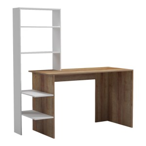 pak-230-000076 ΓΡΑΦΕΙΟ ΕΡΓΑΣΙΑΣ BIVORO ΜΕ ΡΑΦΙΕΡΑ PAKOWORLD ΣΕ OAK -ΛΕΥΚΗ ΑΠΟΧΡΩΣΗ 146X55X129ΕΚ