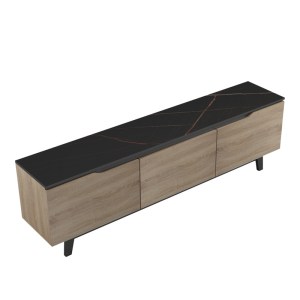 pak-230-000079-3 ΕΠΙΠΛΟ ΤΗΛΕΟΡΑΣΗΣ KASANDRA PAKOWORLD ΣΕ ΜΑΥΡΟ ΜΑΡΜΑΡΟΥ-SONOMA ΑΠΟΧΡΩΣΗ 180X35X48.5ΕΚ