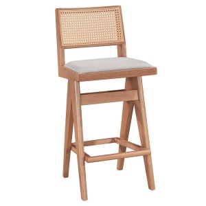 pak-247-000007 ΣΚΑΜΠΟ BAR WINSLOW PAKOWORLD ΞΥΛΟ RUBBERWOOD ΑΝΟΙΚΤΟ ΚΑΡΥΔΙ-PVC RATTAN ΦΥΣΙΚΟ-ΥΦΑΣΜΑ ΓΚΡΙ 44.5X46X98ΕΚ