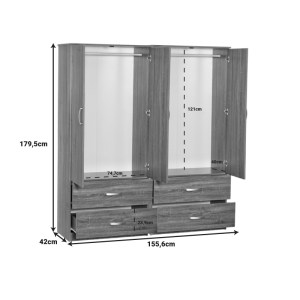 pak-249-000060-2 ΝΤΟΥΛΑΠΑ ΡΟΥΧΩΝ ΤΕΤΡΑΦΥΛΛΗ ZELIA Ι PAKOWORLD ΜΕ 4 ΣΥΡΤΑΡΙΑ ΧΡΩΜΑ ΚΑΡΥΔΙ 158X42X180ΕΚ