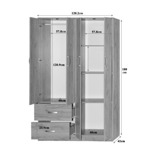 pak-249-000076-4 ΝΤΟΥΛΑΠΑ ΡΟΥΧΩΝ ΤΕΤΡΑΦΥΛΛΗ ZELIA PAKOWORLD ΜΕ 2 ΣΥΡΤΑΡΙΑ ΣΕ OAK ΑΠΟΧΡΩΣΗ 120X42X180ΕΚ