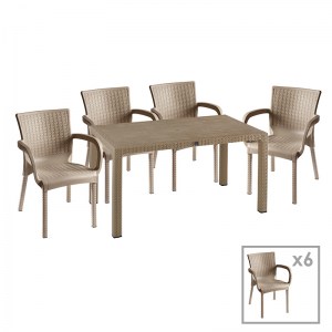 pak-253-000066 ΤΡΑΠΕΖΑΡΙΑ EXPLORE-FESTIVE PAKOWORLD ΣΕΤ 7ΤΕΜ PP CAPPUCCINO 150X90X73,5ΕΚ.