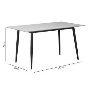 pak-278-000002-3 ΤΡΑΠΕΖΙ GUSTAS PAKOWORLD ΛΕΥΚΟ ΜΑΡΜΑΡΟΥ SINTERED STONE-ΜΑΥΡΟ ΜΕΤΑΛΛΟ 140X80X75ΕΚ
