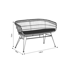 pak-286-000012-4 ΚΑΝΑΠΕΣ ΚΗΠΟΥ 2ΘΕΣΙΟΣ NAOKI PAKOWORLD ΜΕ ΜΑΞΙΛΑΡΙ PE ΦΥΣΙΚΟ-ΜΕΤΑΛΛΟ ΜΑΥΡΟ 120X62X79ΕΚ