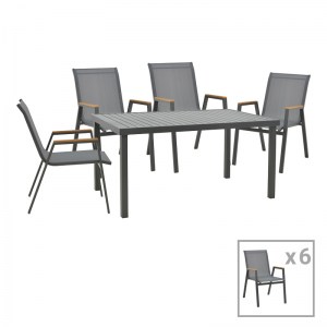 pak-288-000010 ΤΡΑΠΕΖΑΡΙΑ AZELIE-KLITON PAKOWORLD ΣΕΤ 7ΤΕΜ ΑΝΘΡΑΚΙ ΥΦΑΣΜΑ-ΑΝΘΡΑΚΙ ΑΛΟΥΜΙΝΙΟ 77X55X94ΕΚ