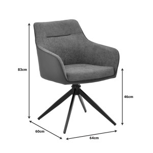 pak-292-000092-8 ΠΟΛΥΘΡΟΝΑ DEBRA PAKOWORLD ΠΕΡΙΣΤΡΕΦΟΜΕΝΗ ΓΚΡΙ ΥΦΑΣΜΑ-PU ΜΕ ΠΟΔΙ ΜΕΤΑΛΛΟΥ ΣΕ ΜΑΥΡΗ ΑΠΟΧΡΩΣΗ 60X64X83ΕΚ