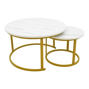 pak-292-000096-1 ΤΡΑΠΕΖΙ ΣΑΛΟΝΙΟΥ RELEVON PAKOWORLD ΣΕΤ 2ΤΕΜ MDF ΣΕ ΑΠΟΧΡΩΣΗ ΛΕΥΚΟΥ ΟΨΗΣ ΜΑΡΜΑΡΟΥ 80X80X45ΕΚ