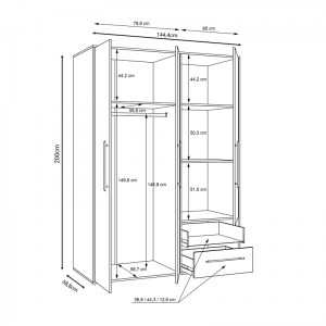 pak-318-000001-4 ΝΤΟΥΛΑΠΑ ΡΟΥΧΩΝ RAZOL PAKOWORLD ΤΡΙΦΥΛΛΗ ΛΕΥΚΟ-SONOMA ΜΕΛΑΝΙΝΗΣ 144.5X59X200ΕΚ