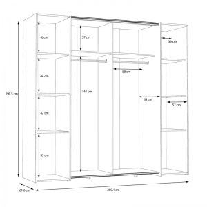 pak-318-000003-4 ΝΤΟΥΛΑΠΑ ΡΟΥΧΩΝ BEKERK PAKOWORLD ΤΕΤΡΑΦΥΛΛΗ ΜΑΥΡΟ-OAK ΜΕΛΑΜΙΝΗΣ 200X61.5X190.5ΕΚ