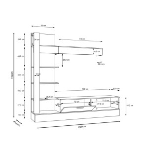 pak-318-000010-4 ΣΥΝΘΕΤΟ ΣΑΛΟΝΙΟΥ DRANKO PAKOWORLD ΜΑΥΡΟ-OAK ΜΕΛΑΜΙΝΗΣ 205X41.5X192ΕΚ