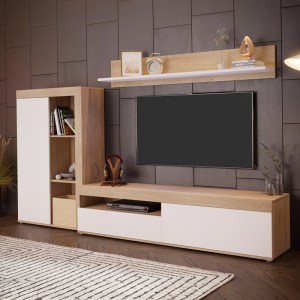 pak-318-000011-1 ΣΥΝΘΕΤΟ ΣΑΛΟΝΙΟΥ ZORBI PAKOWORLD ΛΕΥΚΟ-SONOMA OAK ΜΕΛΑΜΙΝΗΣ 265X41X158.5ΕΚ