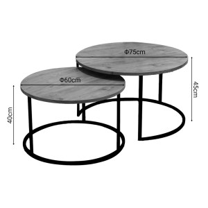 pak-321-000078-3 ΤΡΑΠΕΖΙΑ ΣΑΛΟΝΙΟΥ SOLME PAKOWORLD ΣΕΤ 2ΤΕΜ ΦΥΣΙΚΟ ΜΕΛΑΜΙΝΗΣ-ΜΑΥΡΟ ΜΕΤΑΛΛΟ