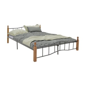 pak-330-000008 ΚΡΕΒΑΤΙ ΔΙΠΛΟ FARYN PAKOWORLD ΚΑΡΥΔΙ RUBBERWOOD-ΜΑΥΡΟ ΜΕΤΑΛΛΟ 140X200ΕΚ