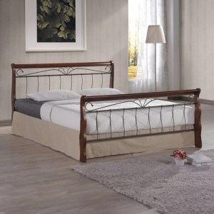 pak-330-000011 ΚΡΕΒΑΤΙ ΔΙΠΛΟ VERPEN PAKOWORLD ΚΑΡΥΔΙ RUBBERWOOD-ΜΑΥΡΟ ΜΕΤΑΛΛΟ 150X190ΕΚ