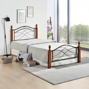 pak-330-000024 ΚΡΕΒΑΤΙ POLANIAN PAKOWORLD ΞΥΛΟ RUBBERWOOD ΣΕ ΚΑΡΥΔΙ ΑΠΟΧΡΩΣΗ-ΜΑΥΡΟ ΜΕΤΑΛΛΟ 150X200ΕΚ