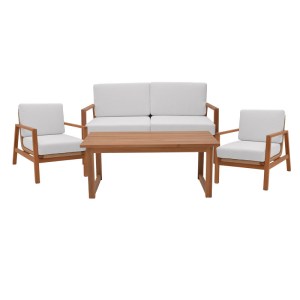 pak-335-000020 ΣΑΛΟΝΙ DOUMAIN PAKOWORLD ΣΕΤ 4 ΤΕΜΑΧΙΩΝ ΦΥΣΙΚΟ TEAK ΞΥΛΟ-ΛΕΥΚΟ ΜΑΞΙΛΑΡΙ-ΦΥΣΙΚΟ ΡΑΤΤΑΝ