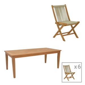 pak-340-000031 ΤΡΑΠΕΖΑΡΙΑ ΣΕΤ 7ΤΕΜ. BANOU-MADY PAKOWORLD TEAK ΞΥΛΟ ΣΕ ΦΥΣΙΚΗ ΑΠΟΧΡΩΣΗ 200X100X75ΕΚ